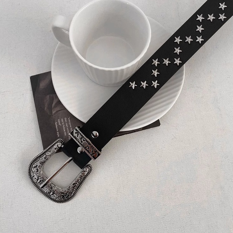 Brroa Thắt Lưng Da pu Khóa Chạm Khắc Hoa Phong Cách harajuku vintage