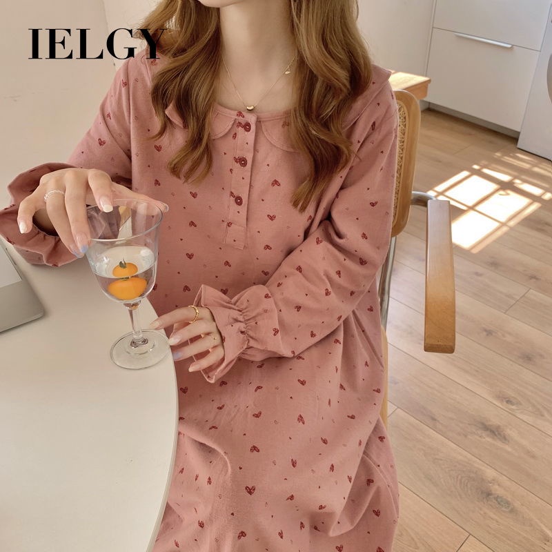 IELGY Đầm Ngủ Dài Tay Phong Cách Hàn Quốc Ngọt Ngào