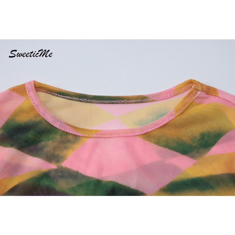 Sweeticme Đầm Dài Tay Cổ Tròn Phối Màu Tương Phản Thời Trang 2023 Cho Nữ