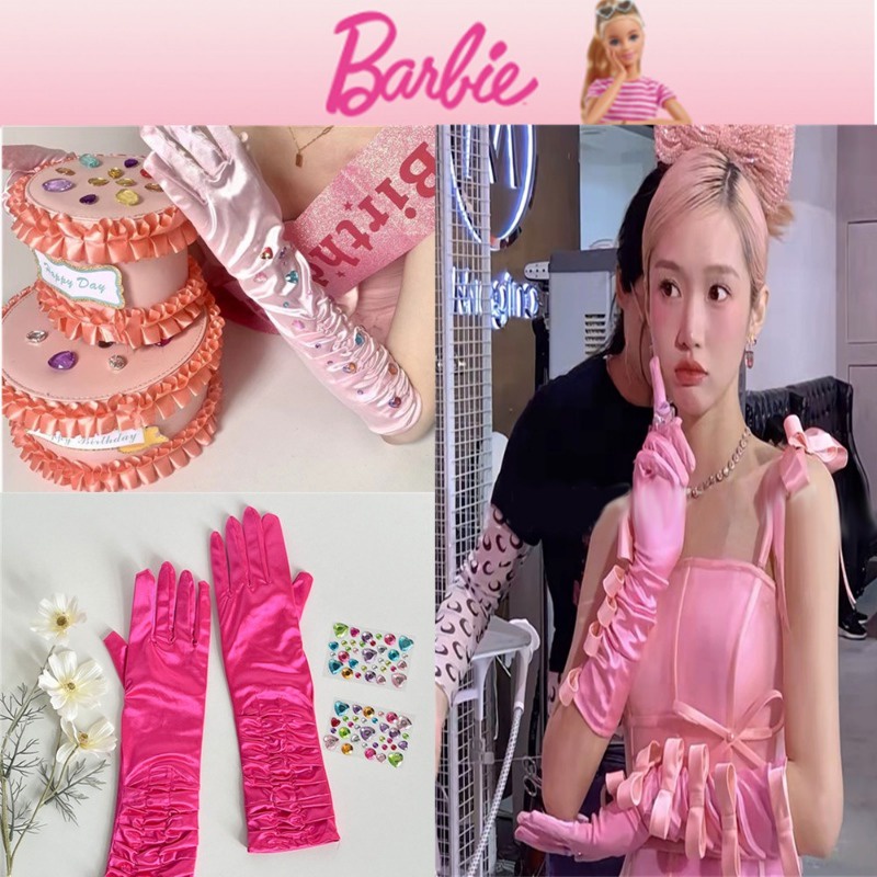 Găng Tay Nơ Hồng Đính Đá Kim Cương Phong Cách Công Chúa Dùng Làm Đạo Cụ Chụp Ảnh Cho Nữ