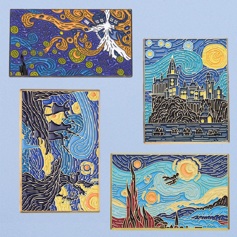 Huy Hiệu Cài Áo Hình Tranh Sơn Dầu van gogh Hoạt Hình Dễ Thương