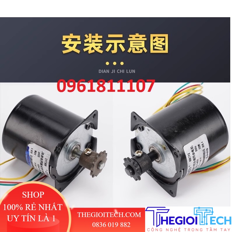 Motor giảm tốc 220V 14w 60KTYZ nhông kim loại trục 7mm, động cơ giảm tốc 220V 14W - 110 vòng