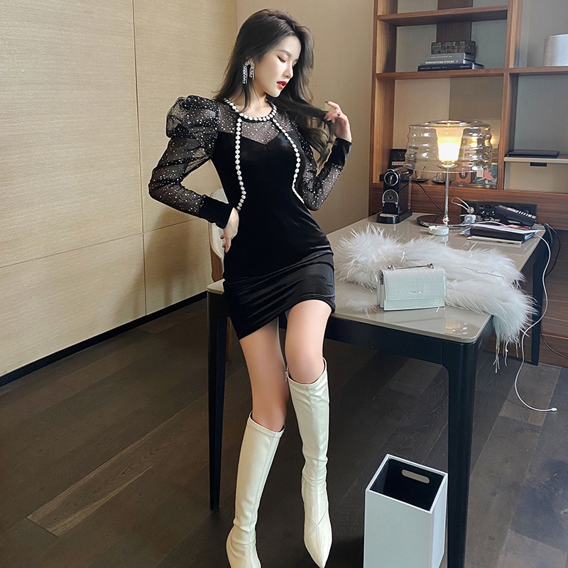 Đầm Đen Eo Cao Tay Phồng Phong Cách Pháp Thời Trang Mùa Thu 2023 Cho Nữ 9446