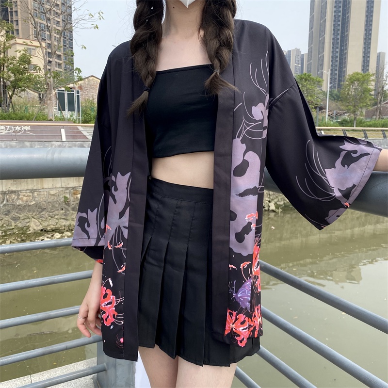 Áo Khoác kimono Trắng In Hoa haori obi Truyền Thống Nhật Bản Cho Nữ