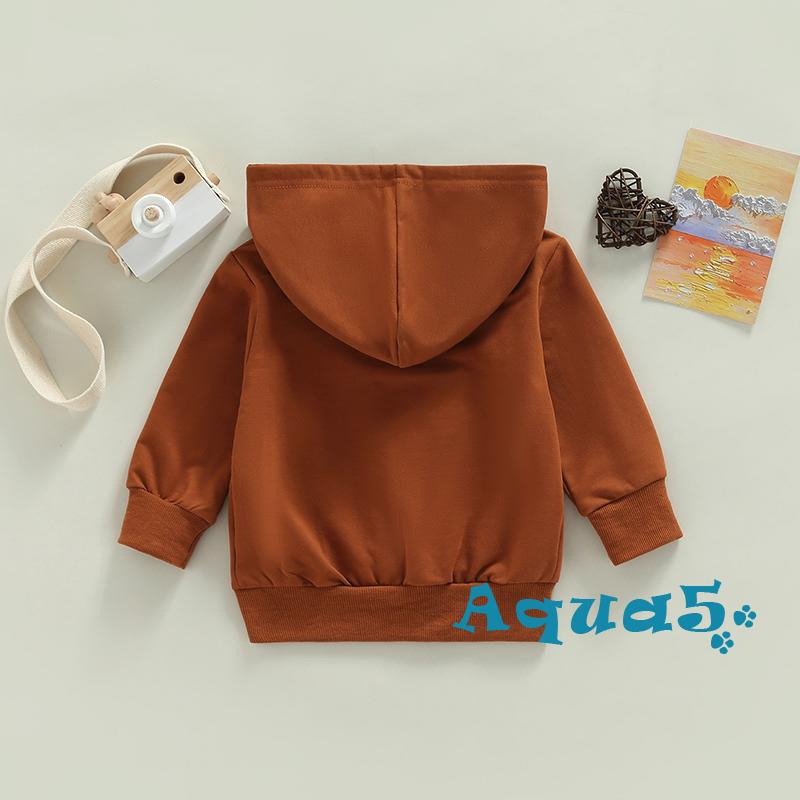 Aqua-áo Khoác Tay Dài Có Nón Màu Trơn Khóa Kéo Cho Bé Trai Bé Gái
