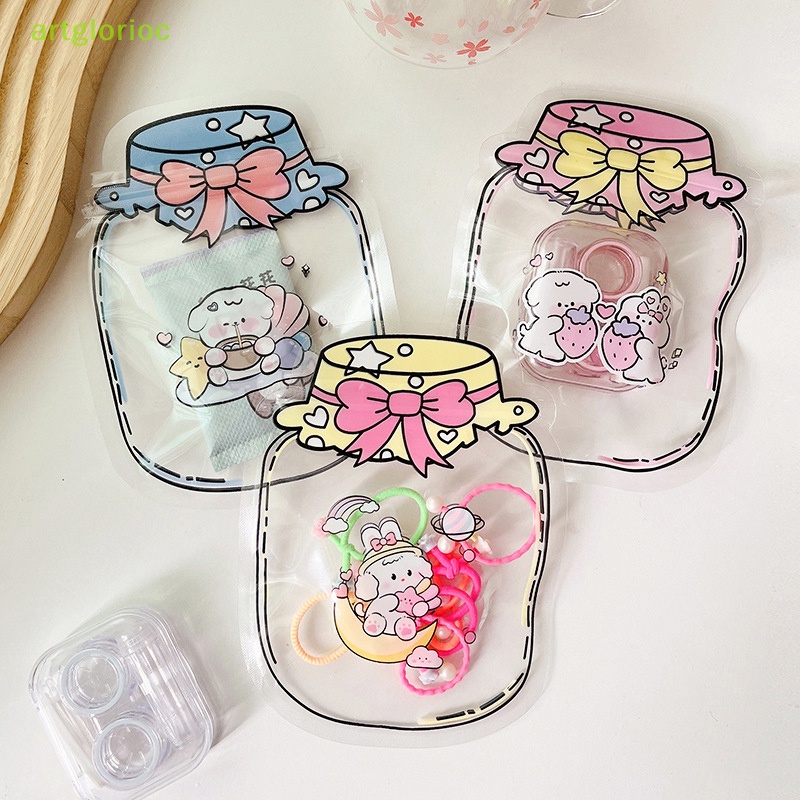 Set 5 Túi zip Nhựa Trong Suốt Hình Lọ Kẹo / Trang Sức Hoạt Hình Dễ Thương