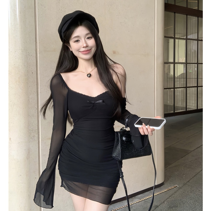 Áo Lưới Tay Dài Hở Lưng Ôm Dáng Quyến Rũ Dễ Phối Đồ