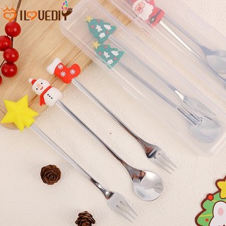 [Trang chủ] Dao kéo bằng thép không gỉ Giáng sinh / Thìa cà phê được đánh bóng bằng gương / Nĩa bánh kẹp thoải mái / Quà tặng bộ đồ ăn hoạt hình tinh tế / Bộ thìa nĩa chống gỉ có hộp