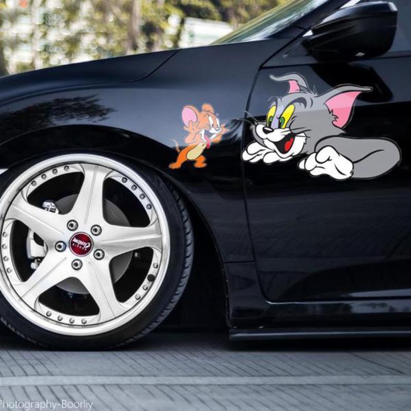 Miếng Dán Trang Trí Xe Hơi Hình Mèo Và Chuột 3d Dễ Thương Chống Thấm Nước