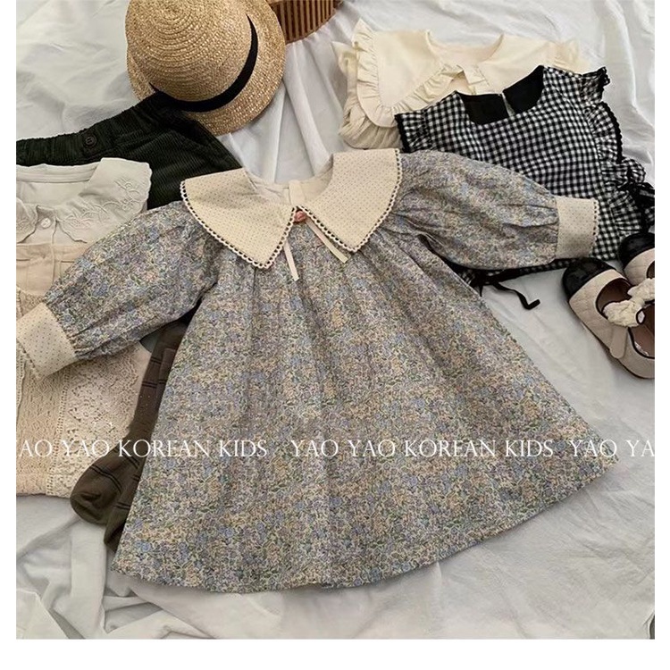 Đầm Hoa Tay Dài Dáng Rộng Thời Trang Mùa Thu Mới 2023 Cho Bé Gái