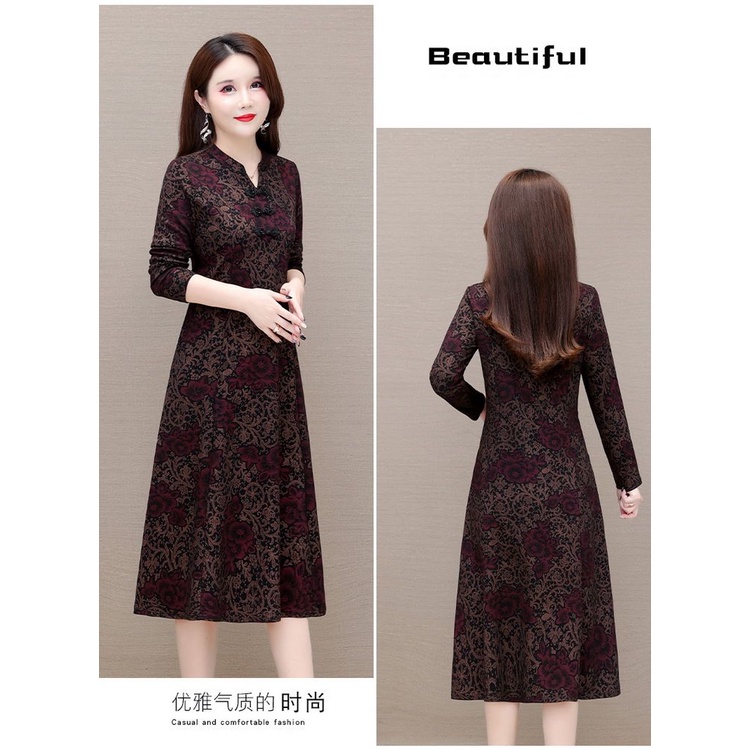 Đầm Tay Dài Che Bụng Thời Trang Xuân Thu Mới 2023 Dành Cho Phụ Nữ Trung Niên