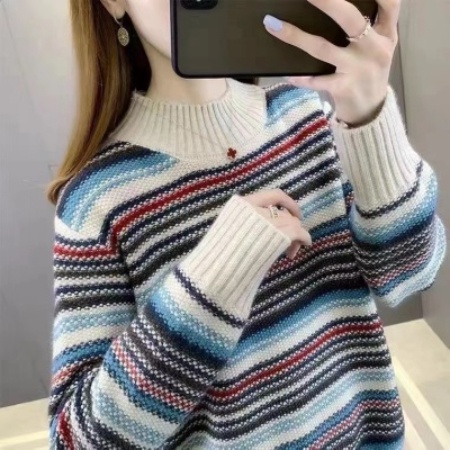 Áo sweater Dệt Kim Kẻ Sọc Dáng Rộng Thời Trang Thu Đông Hàng Mới 2023 Dành Cho Bạn Nữ