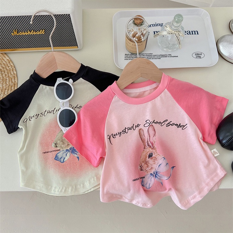 Áo Thun Cotton Viền Chữ U In Hình Bánh Bao Phong Cách Hàn Quốc Cho Bé Gái 1-7 Tuổi