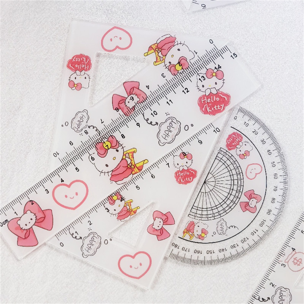⚡VẬN CHUYỂN NHANH⚡⚡ 1 Bộ Thước Acrylic Sanrio In Hình Dễ Thương Melody Kuromi Hello Kitty Cinnamoroll Đo Lượng Giác Thước đo Cần   Cho Học Sinh