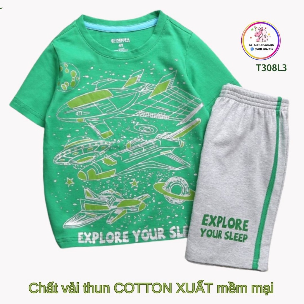 Đồ Bộ Cho Bé Trai 11-40 Kg Cotton Chính Phẩm In Hoạt Hình Hot Trend Mềm Mịn Mát  Set Quần Áo Trẻ Em 1-12 Tuổi T308