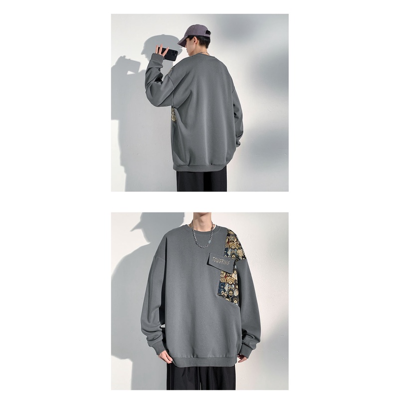 Áo sweater Cổ Tròn Tay Dài Dáng Rộng Thêu Hình Gấu Kiểu vintage Thời Trang Mùa Thu Cho Nam