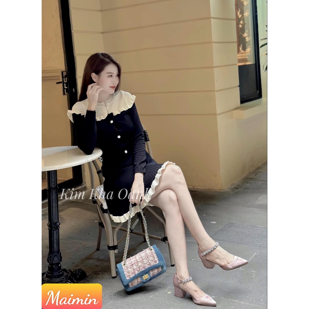 Set váy len dài tay viền bèo Hàng QC