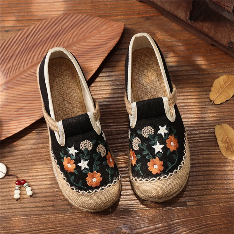 Giày Vải Lanh Đế Bằng Thêu Họa Tiết yaoli Phong Cách retro Mới Cho Nữ