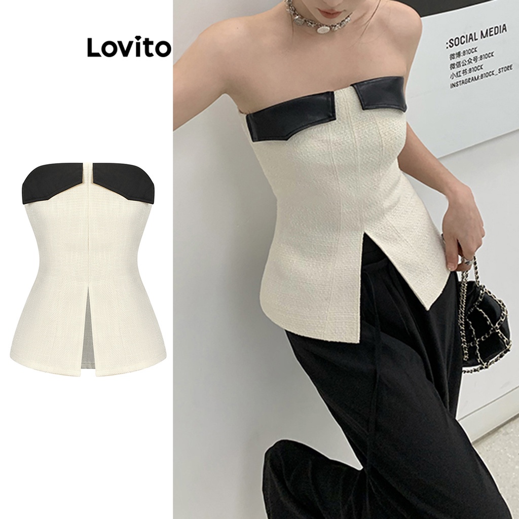 Lovito Áo ba lỗ chia phía trước màu trơn đơn giản dành cho nữ L61AD059 (Quả mơ)
