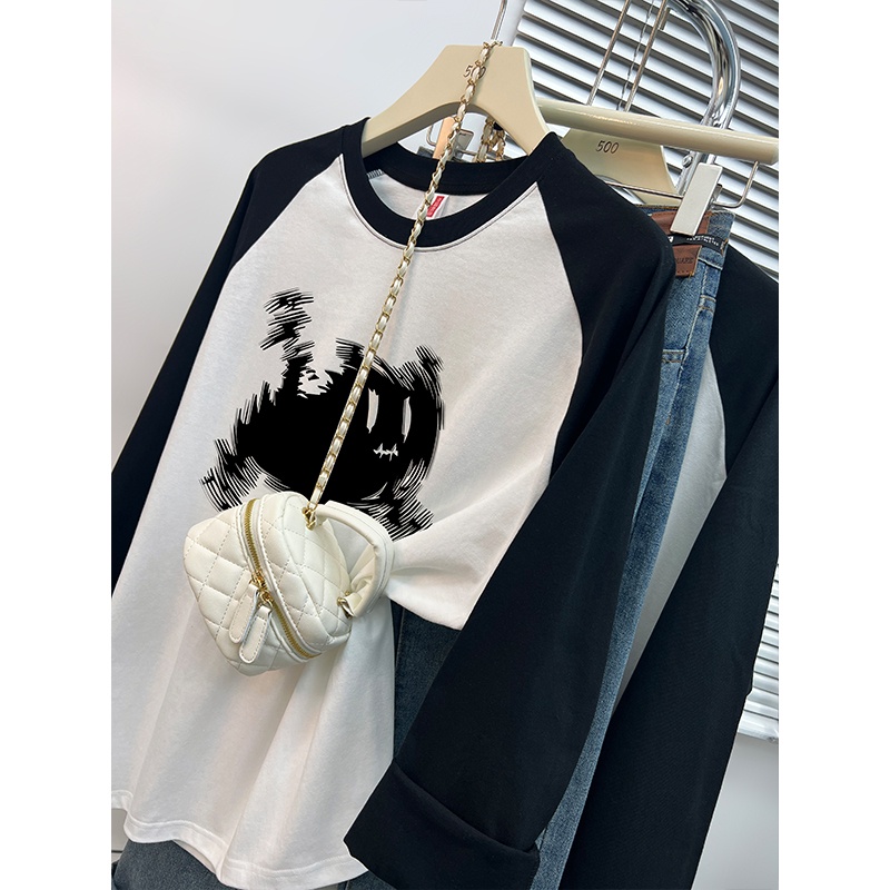 Áo Thun Tay Dài 100% cotton In Họa Tiết Thời Trang Hàn Quốc Cho Nữ