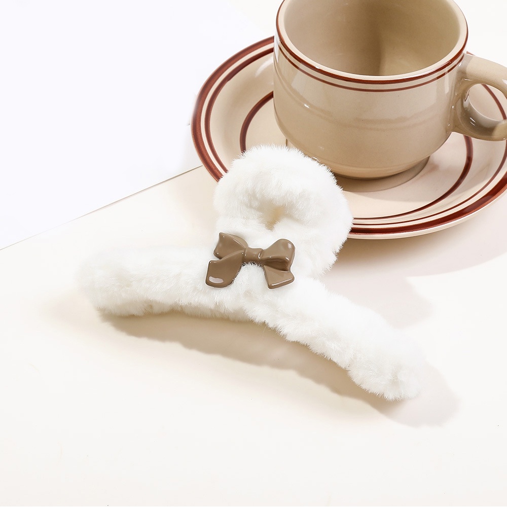 Kẹp Tóc Nơ Chéo Phủ Lông Thời Trang Thu Đông Ngọt Ngào Dễ Thương