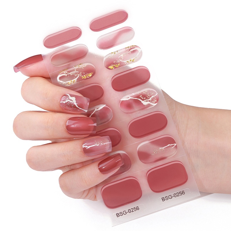Bộ 16 Miếng Dán gel Nhãn Dán Bán Chữa Trang Trí Móng Tay Nhãn Dán Bảo Vệ Toàn Diện Lâu Trôi Phong Cách Hàn Quốc