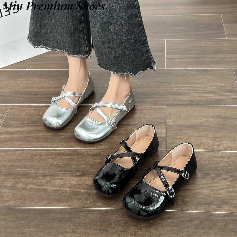 Giày Búp Bê Đế Bằng Màu Bạc Phong Cách mary jane Cổ Tích Cho Nữ