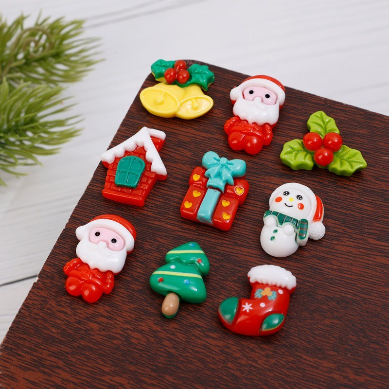 Set 10 Phụ Kiện Trang Trí Giáng Sinh Hình Ông Già Noel Hoạt Hình Bằng Nhựa resin diy