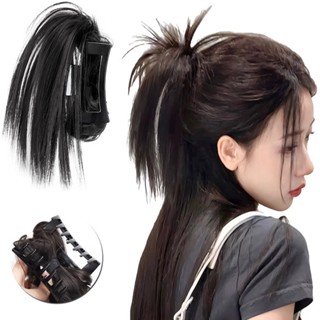 Thời Trang Tóc Giả Đuôi Ngựa Thẳng Dài 25cm Màu Đen Kèm Kẹp Màu Đen Dễ Sử Dụng