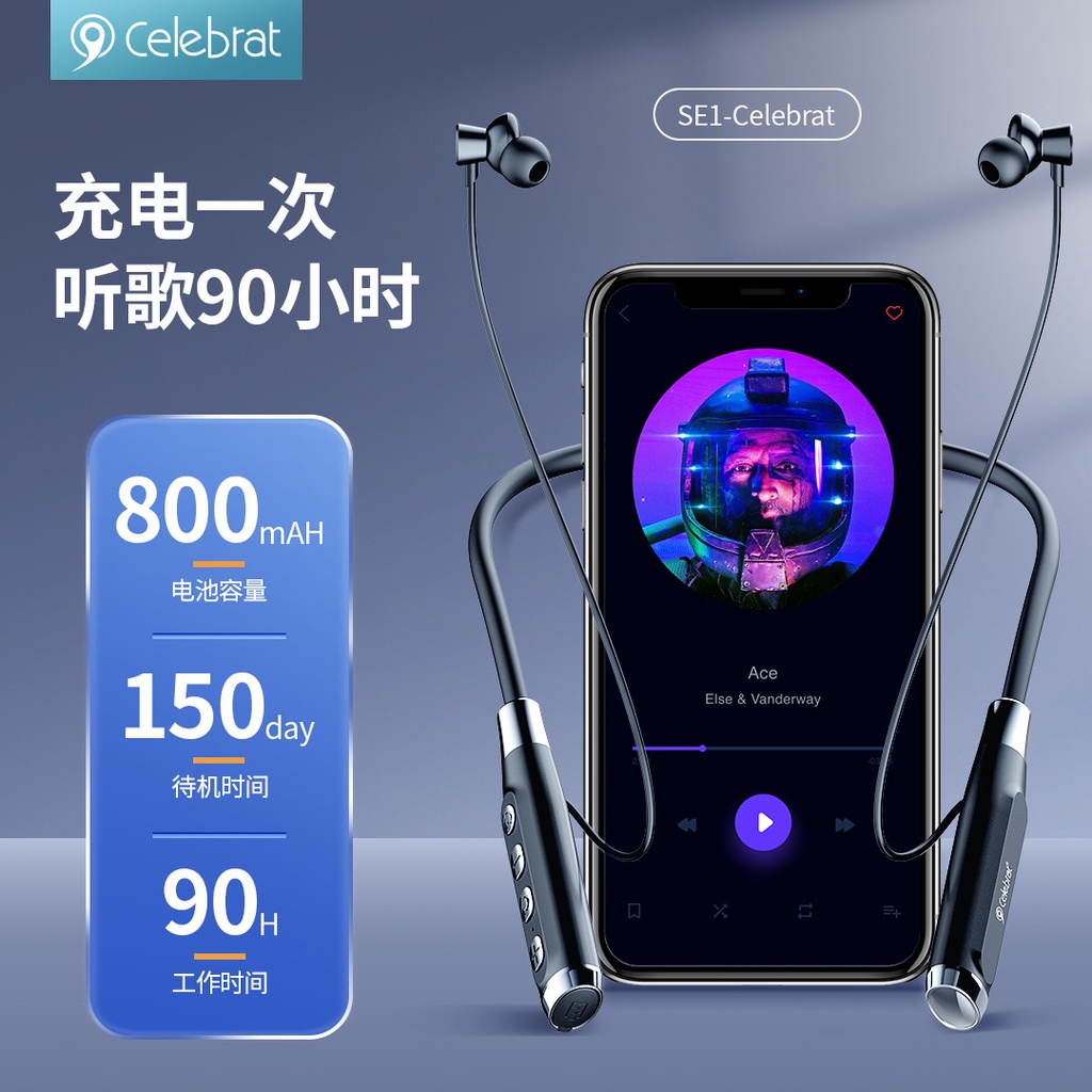 Celebrat Tai Nghe bluetooth Không Dây Đeo Cổ Siêu Dài Phong Cách Thể Thao Chạy Pin Âm Thanh stereo
