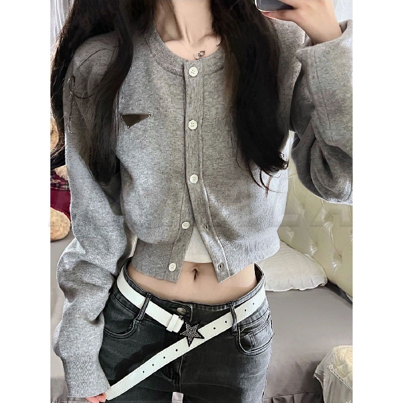 Áo Khoác cardigan Áo cardigan len sweater Áo thu đông Dệt Kim Màu Đen Dáng Ngắn Thời Trang Thu Đông 2023 Cho Nữ