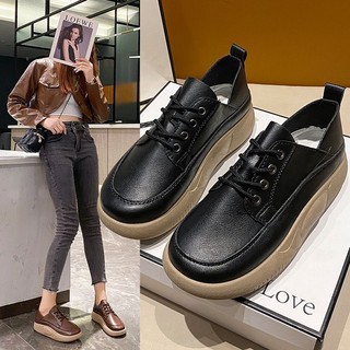Giày Da Đế Dày Phong Cách retro Cá Tính Cho Nữ