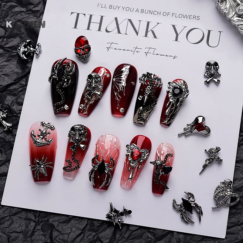 Set 10 Phụ Kiện Trang Trí Móng Tay 3d Bằng Hợp Kim Phong Cách punk