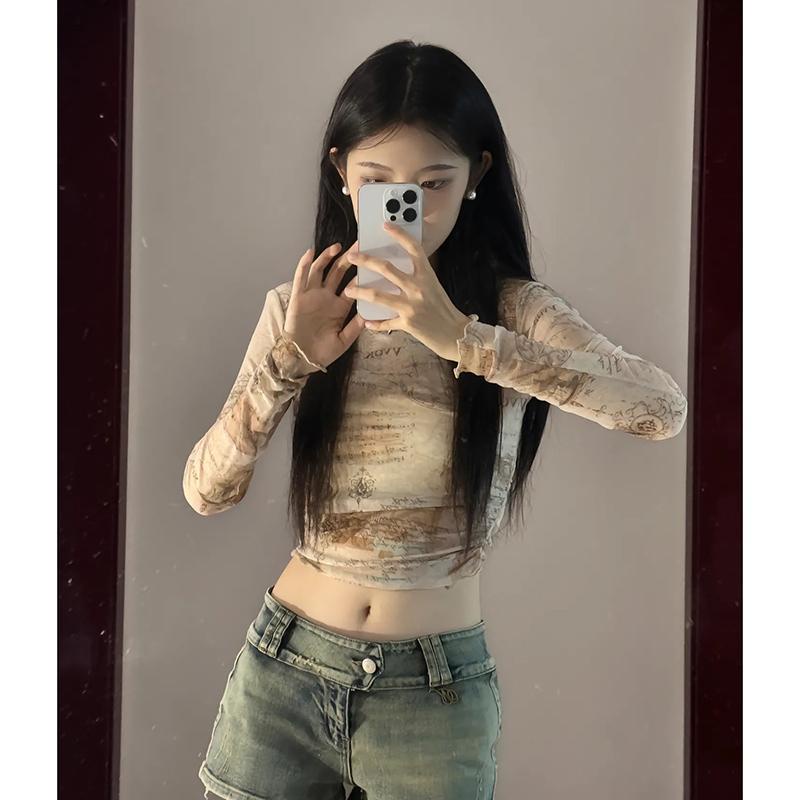 Áo Thun Tay Dài In Họa Tiết Kiểu retro Thời Trang Mùa Xuân Cho Nữ