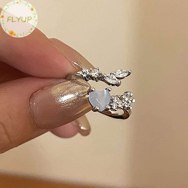 Flyup Nhẫn Hở Hình Trái Tim Đính Đá zircon Màu Xanh navy Có Thể Điều Chỉnh Cho Nữ vn