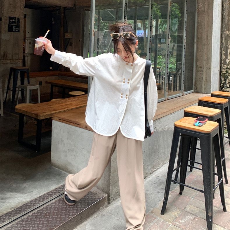 IELGY Áo Sơ Mi Tay Dài Dáng Rộng Thời Trang Dành Cho Nữ