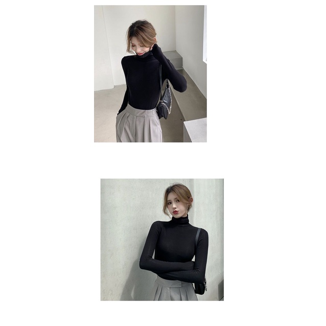 Áo Thun Tay Dài Cổ Cao Dáng Ôm Thời Trang Thu Đông Cho Nữ