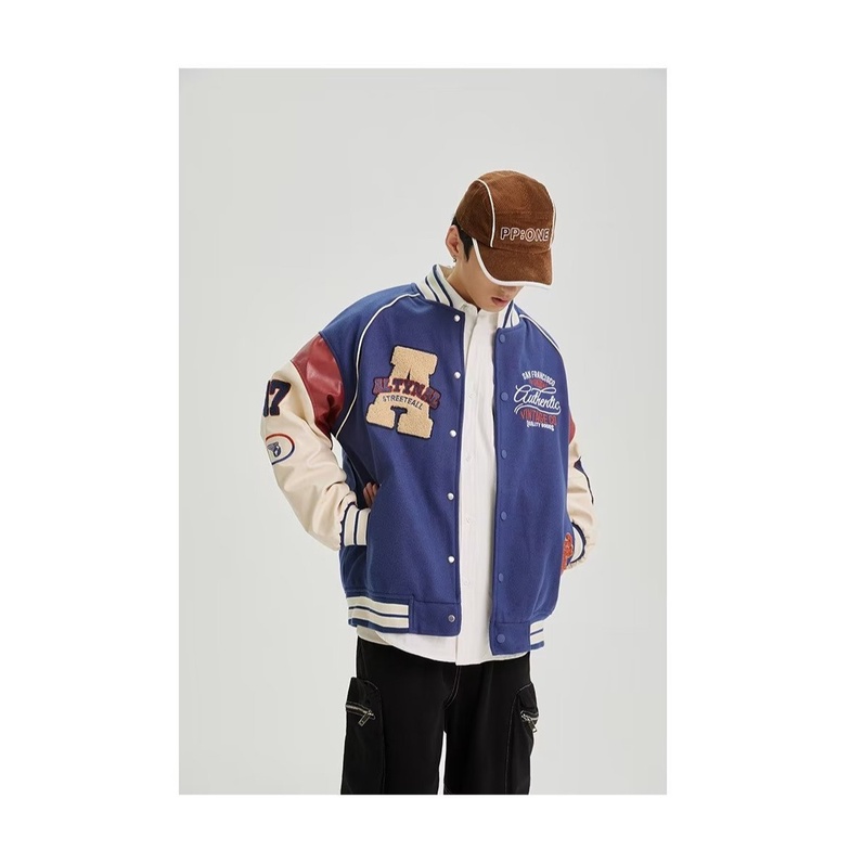 Áo Khoác Bóng Chày Dáng Rộng Thêu Họa Tiết Phong Cách Đường Phố Mỹ Cá Tính Cho Nam
