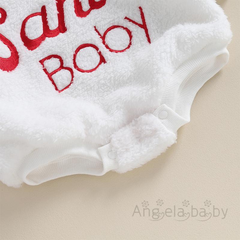 Hian-baby Bộ 2 Món Áo Liền Quần Tay Dài Cổ Tròn Thêu Chữ Và Nón Bằng Vải Bông Giáng Sinh Cho Bé