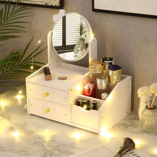 Mirror Makeup Mirror with Storage Box Desktop Portable Portable Princess Student Light Luxury Dormitory Large Size Desktop Vanity Mirror 7arl