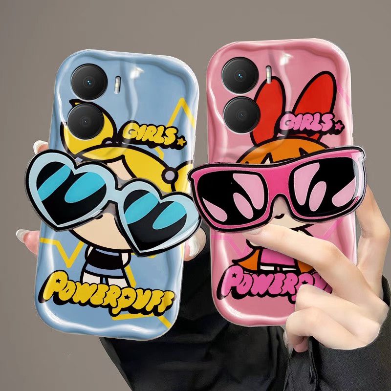Ốp lưng Vivo V29e V29 V27e V27 5G V25 V25e V21 V23 V23e V20 V15 V9 S1 Pro The Powerpuff Girls glasses Bracket Wave edge soft phone case