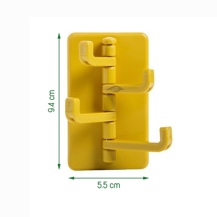 Móc dán tường treo đồ 4 chấu, móc nhựa hình chữ nhật với 4 thanh treo đồ xoay 180 độ, nhỏ gọn, tiết kiệm diện tích