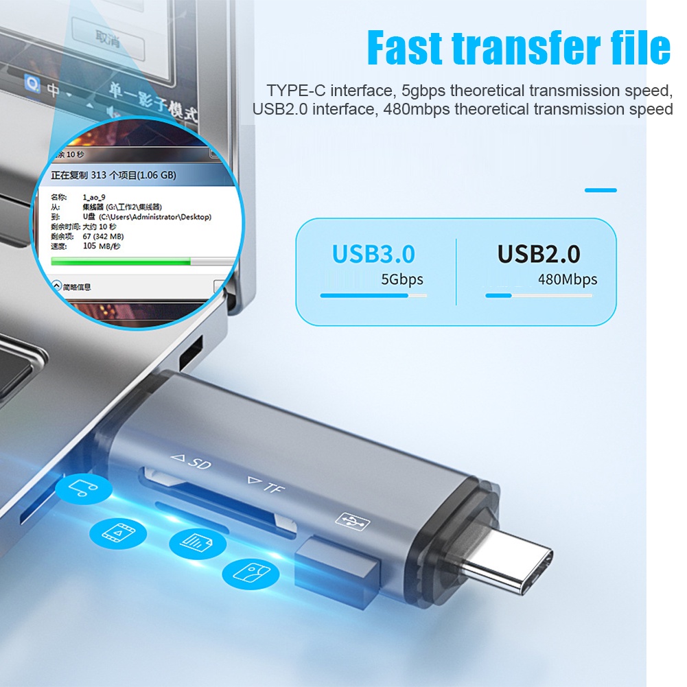 Đầu Đọc Thẻ Nhớ otg tf micro usb sd 6 Trong 1 Cho macbook samsung huawei xiaomi laptop phone type-c