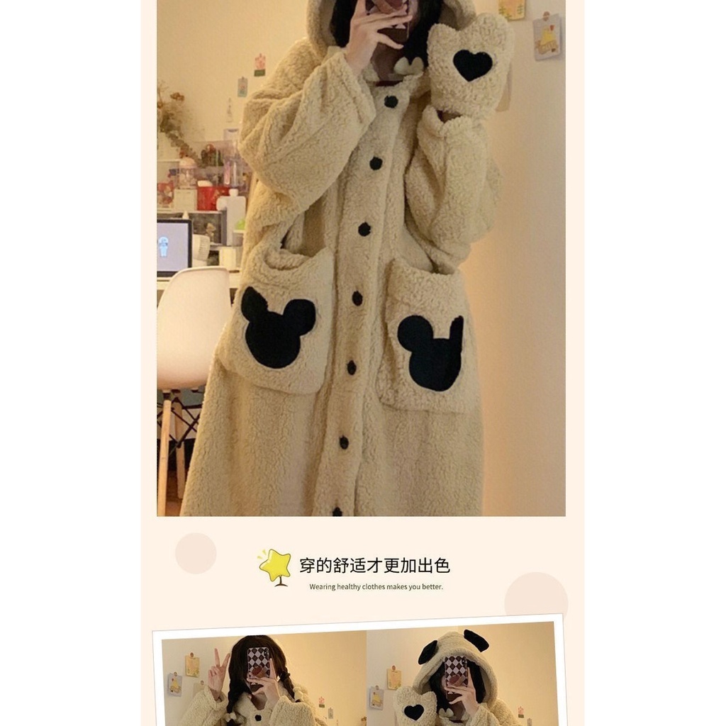 Đầm Ngủ Tay Dài Chất Nỉ Dày Dặn Thời Trang Mùa Đông 2023 Dễ Thương Cho Nữ