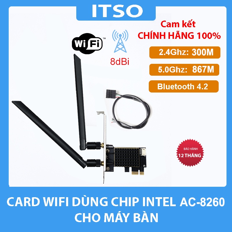 Card WIFI Intel AC 3168 7265 9260 AX200 AX210 có tản nhiệt cho máy bàn