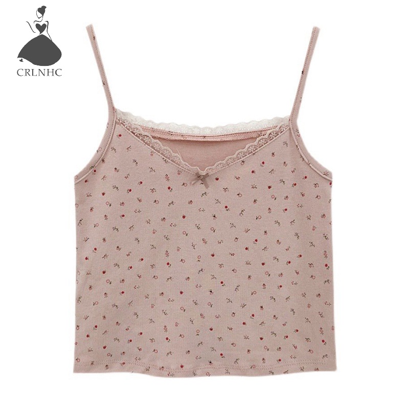 CRLNHC Áo Hai Dây Phối Ren Hoa Ngọt Ngào Thời Trang Mùa Hè Cho Nữ