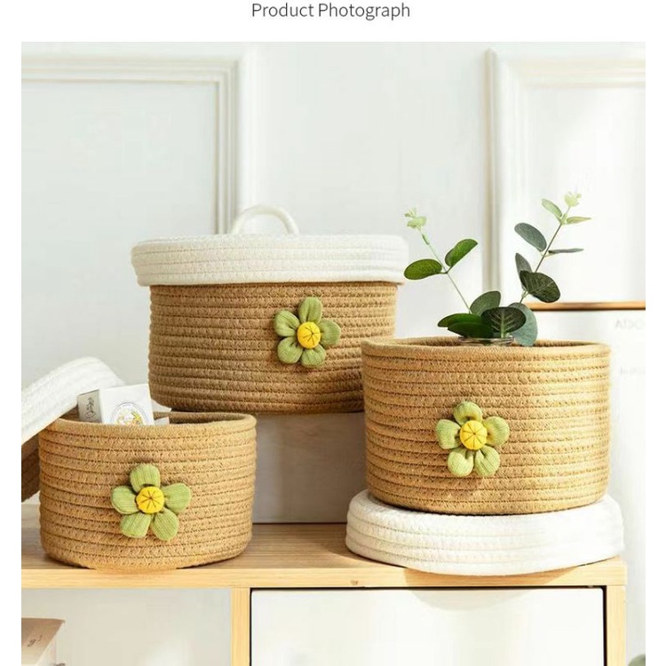 Giỏ Đựng Đồ Ăn Vặt / Đồ Ăn Vặt Để Bàn Bằng Vải cotton Đan Có Nắp Đậy Tiện Dụng