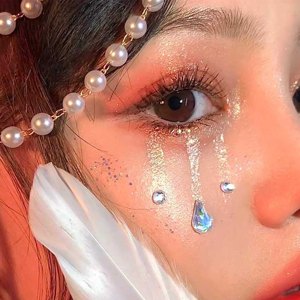 Miếng Dán Trang Trí Mặt / Cơ Thể Hình Xăm Đính Đá / Ngọc Trai Màu Trắng Xinh Xắn