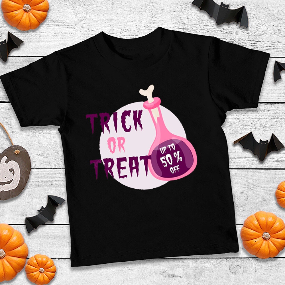Halloween Trick or Treat Áo thun ngắn tay màu đen bé trai và bé gái Thời trang Halloween hàng đầu