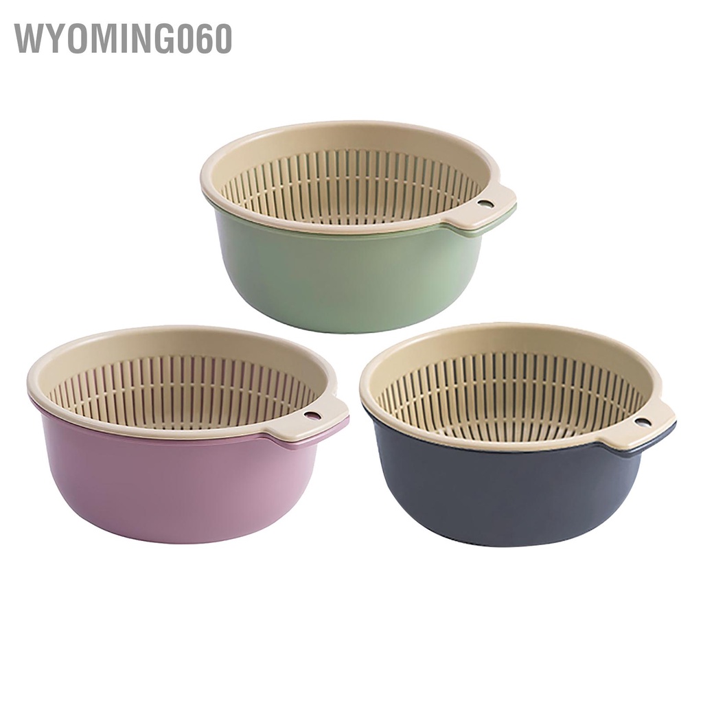 Wyoming060 Trái Cây Rau Củ Rổ Rửa Tròn 2 Lớp Nhà Bếp Dụng Rây Lọc Bộ Bát Quả